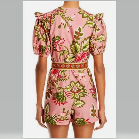 FARM RIO Aura Floral Print Romper Soft Pink Size L NWT - Picture 2 of 12